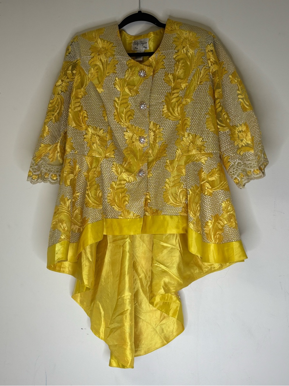 Vintage Tally Taylor Gold Brocade High Low Jacket Size 18 Rhinestone Formal